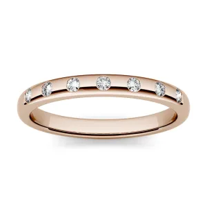 0.11 CTW DEW Round Moissanite Burnish Set Band in 14K Rose Gold