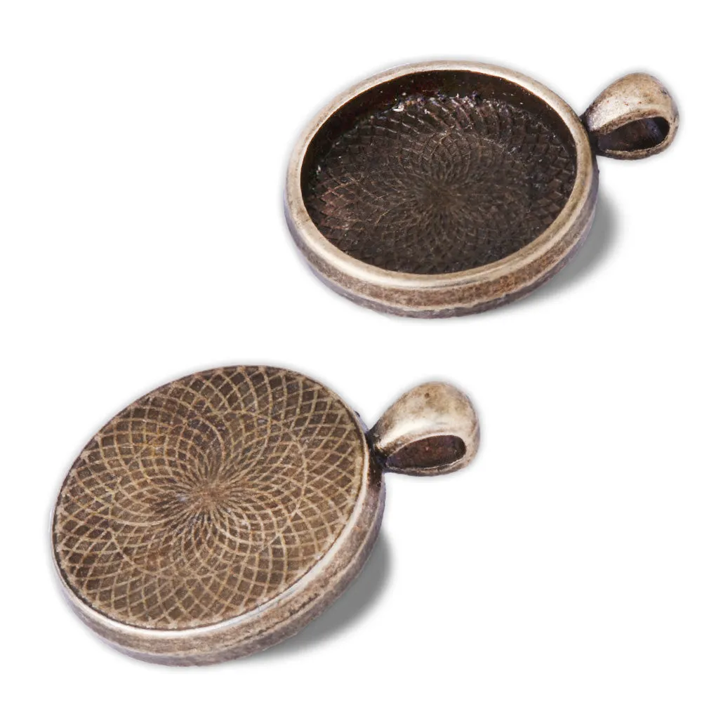 20mm  Antique Bronze Round Cameo Cabochon Bezel  Base Setting Pendants Mini pendant trays 20pcs