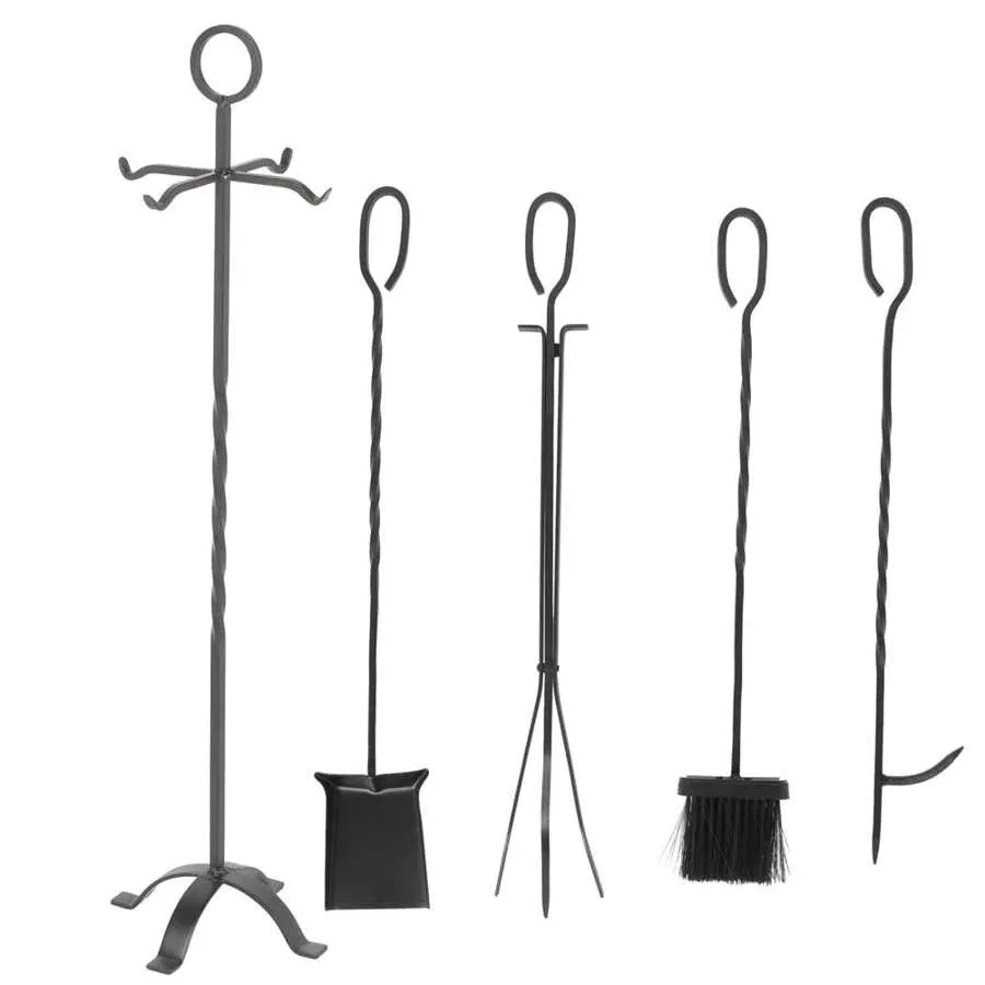 5-Piece Forged Iron Fireplace Tool Set