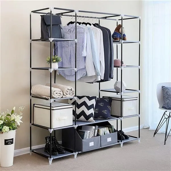 69" Black Portable Clothes Closet: Wardrobe Storage Organizer with Sturdy Non-Woven Fabric