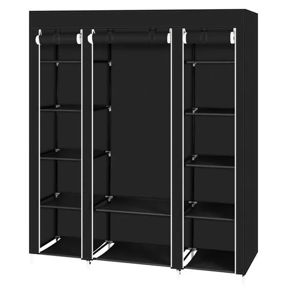 69" Black Portable Clothes Closet: Wardrobe Storage Organizer with Sturdy Non-Woven Fabric