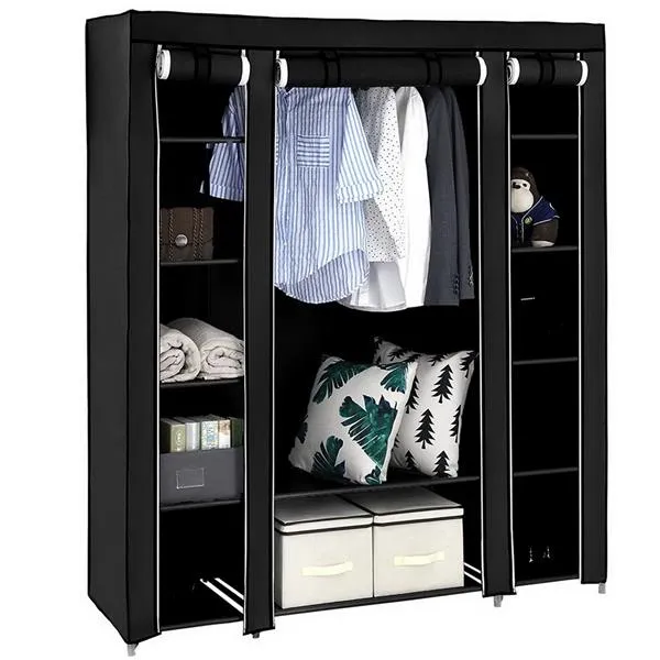 69" Black Portable Clothes Closet: Wardrobe Storage Organizer with Sturdy Non-Woven Fabric