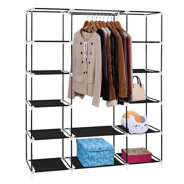 69" Black Portable Clothes Closet: Wardrobe Storage Organizer with Sturdy Non-Woven Fabric