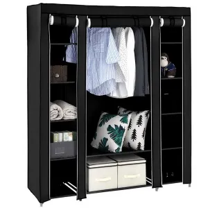 69" Black Portable Clothes Closet: Wardrobe Storage Organizer with Sturdy Non-Woven Fabric