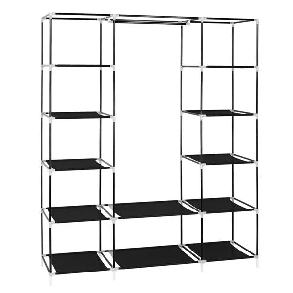 69" Black Portable Clothes Closet: Wardrobe Storage Organizer with Sturdy Non-Woven Fabric