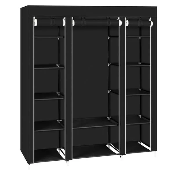 69" Black Portable Clothes Closet: Wardrobe Storage Organizer with Sturdy Non-Woven Fabric