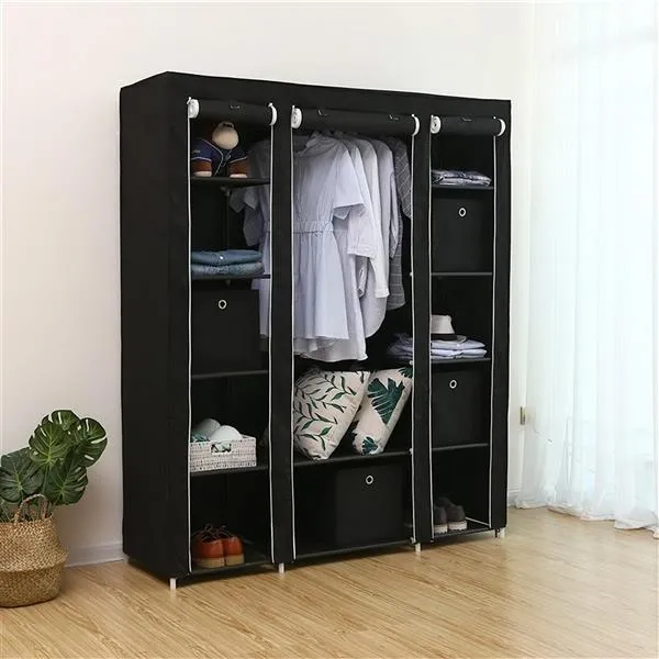 69" Black Portable Clothes Closet: Wardrobe Storage Organizer with Sturdy Non-Woven Fabric