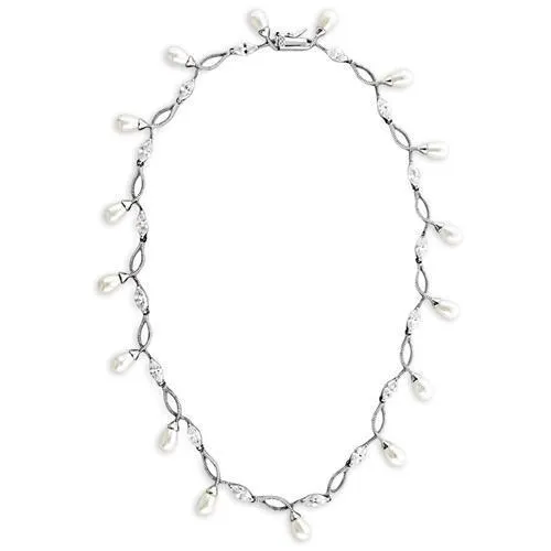 7X420 Rhodium 925 Sterling Silver Necklace with Synthetic in White