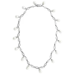7X420 Rhodium 925 Sterling Silver Necklace with Synthetic in White