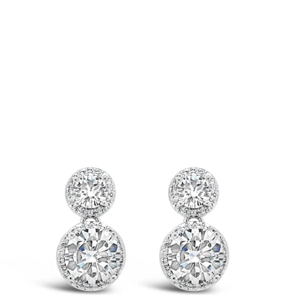 Absolute Silver Double Halo Drop Earrings