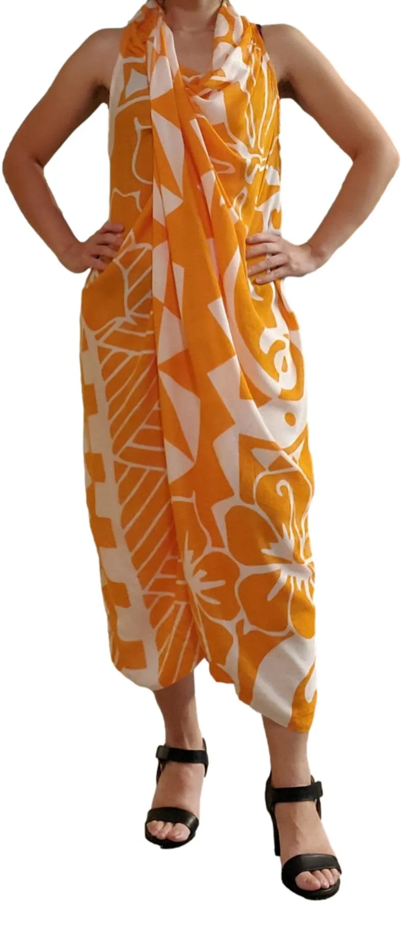 Aloha Royale - Magic Sarong - Rounded Corners - Hawaiian Hibiscus - Iced Mango & White