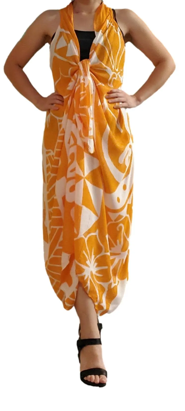 Aloha Royale - Magic Sarong - Rounded Corners - Hawaiian Hibiscus - Iced Mango & White