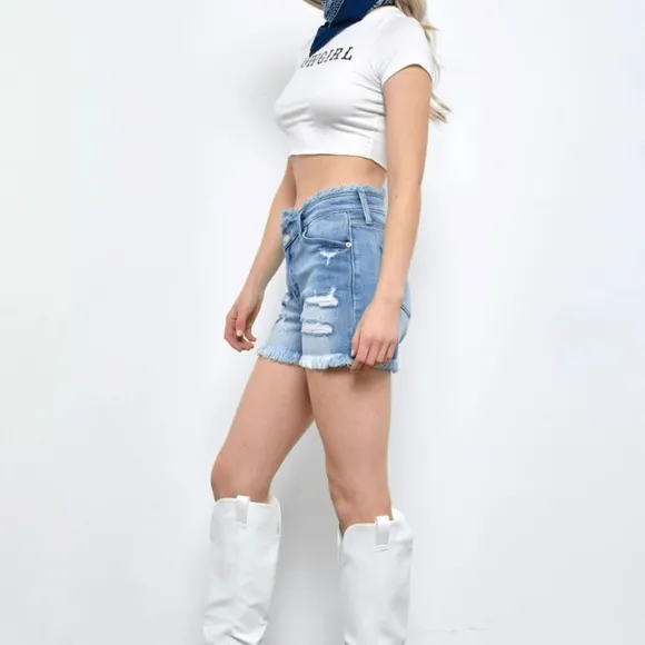 Artemis Vintage Bailey High Rise Crossover Denim Shorts
