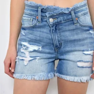 Artemis Vintage Bailey High Rise Crossover Denim Shorts