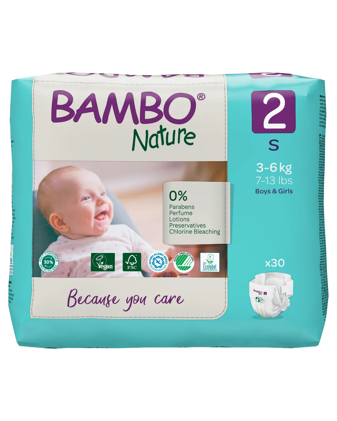 Bambo Nature Eco Nappies - Size 2 (7-13lbs/3-6kg)