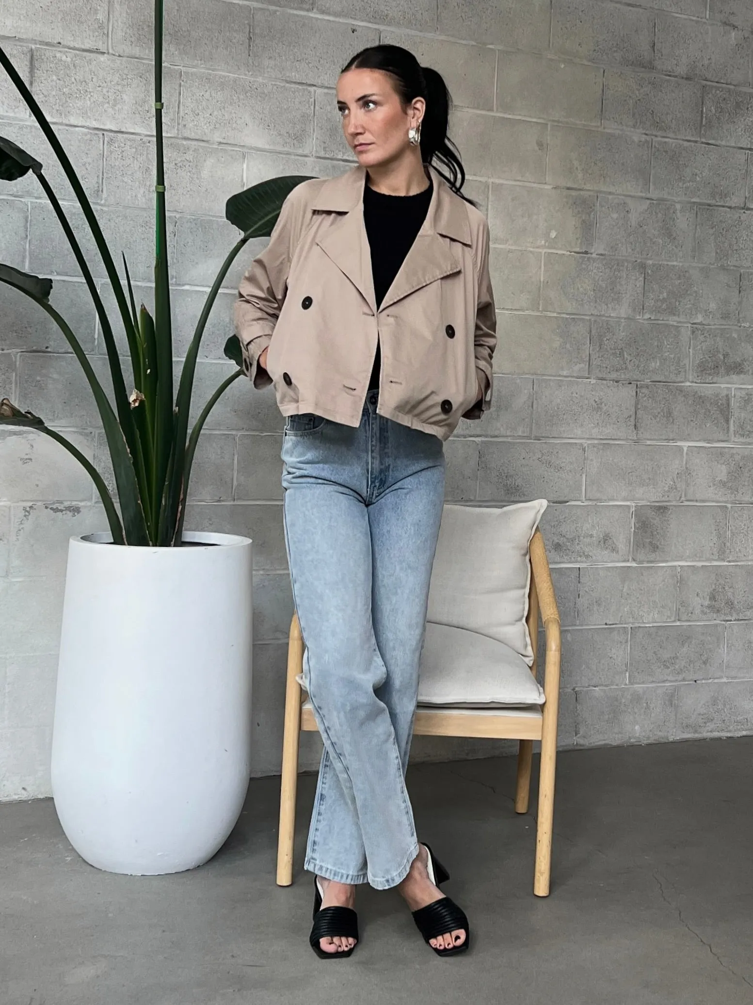 BLACK TAPE Cropped Trench Coat