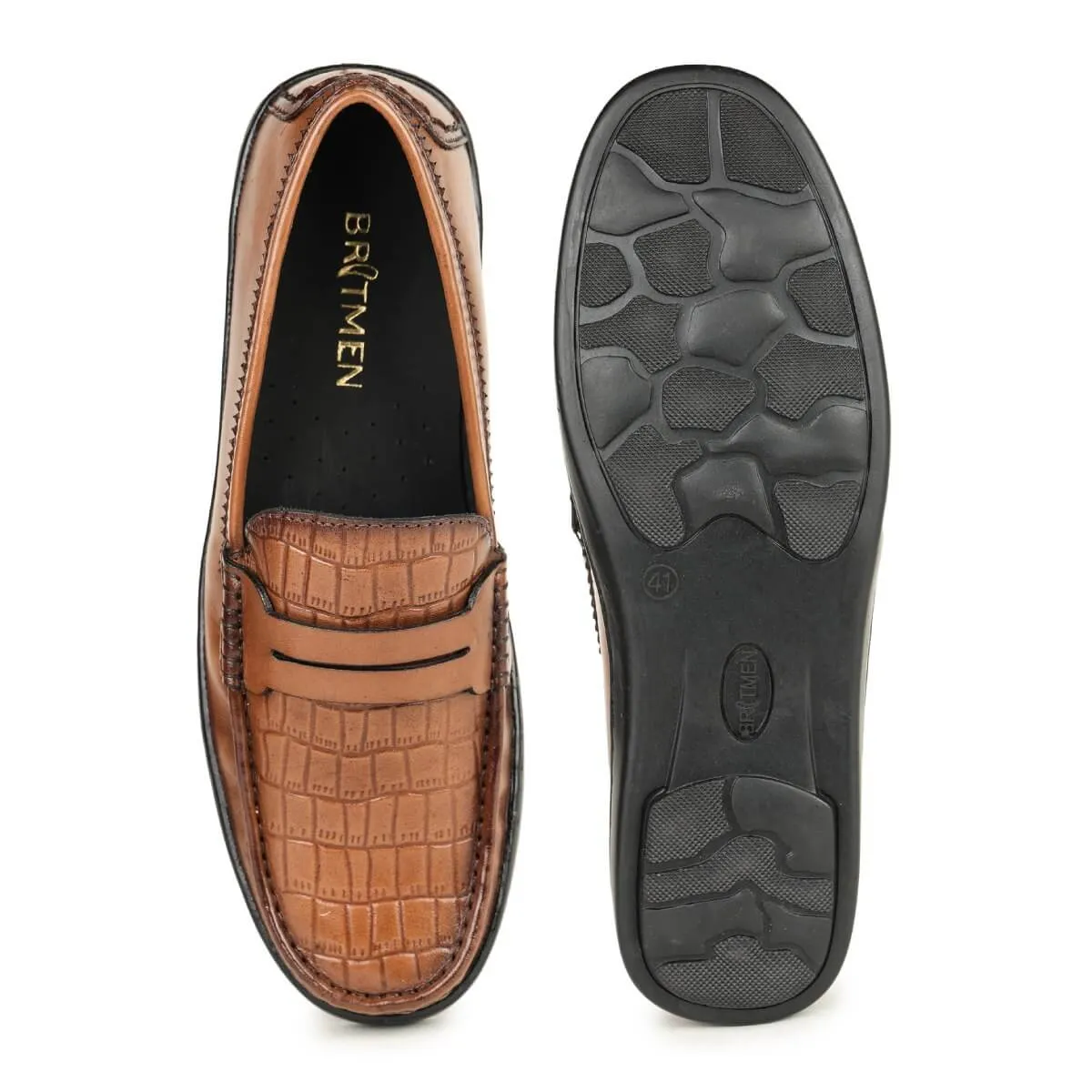 Britmen S-21 Men's Leather Contemporary Penny Loafers
