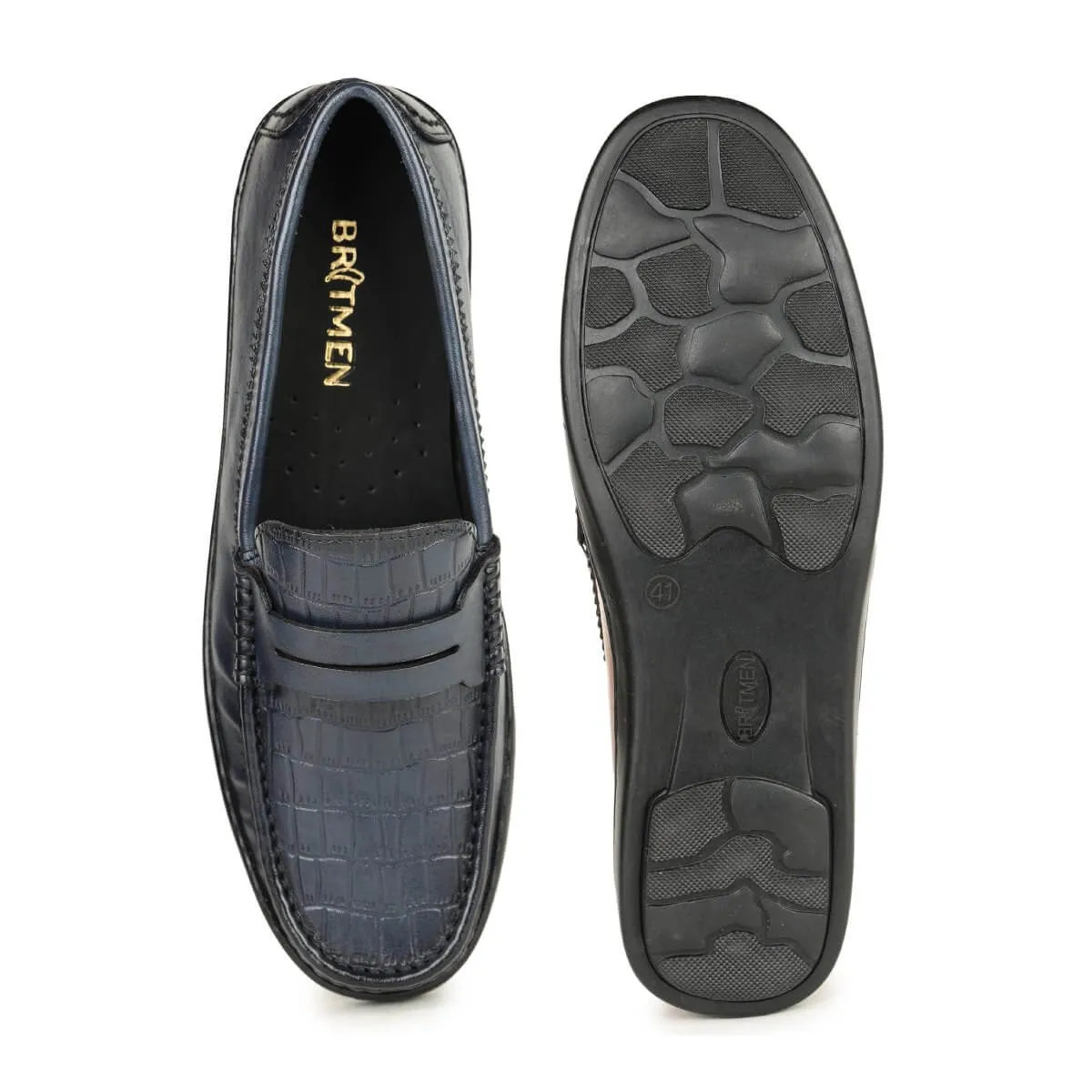 Britmen S-21 Men's Leather Contemporary Penny Loafers
