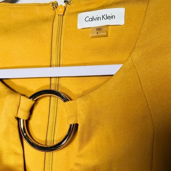 Calvin Klein formal dress ochre with gold hardware 8