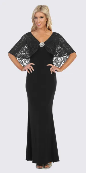 Celavie 6399 Long Sheath Dress with Lace Poncho