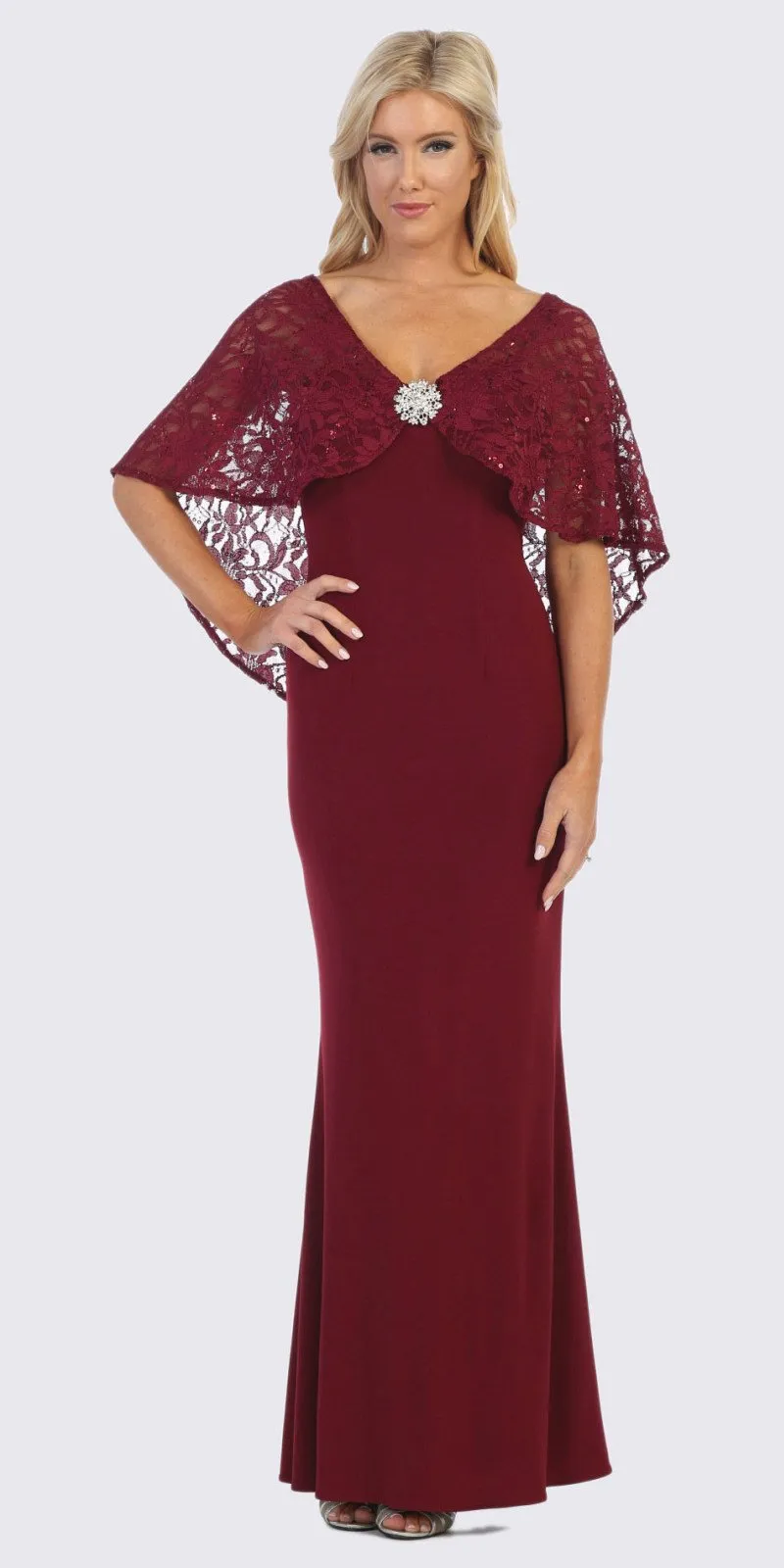 Celavie 6399 Long Sheath Dress with Lace Poncho