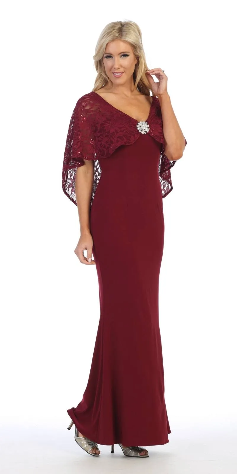 Celavie 6399 Long Sheath Dress with Lace Poncho