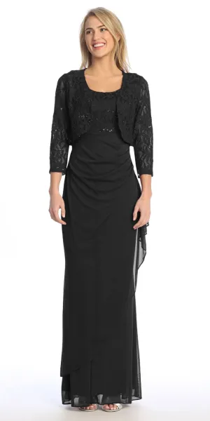 Celavie 6570-L Full Length Chiffon Lace Bodice Evening Dress with Bolero Jacket