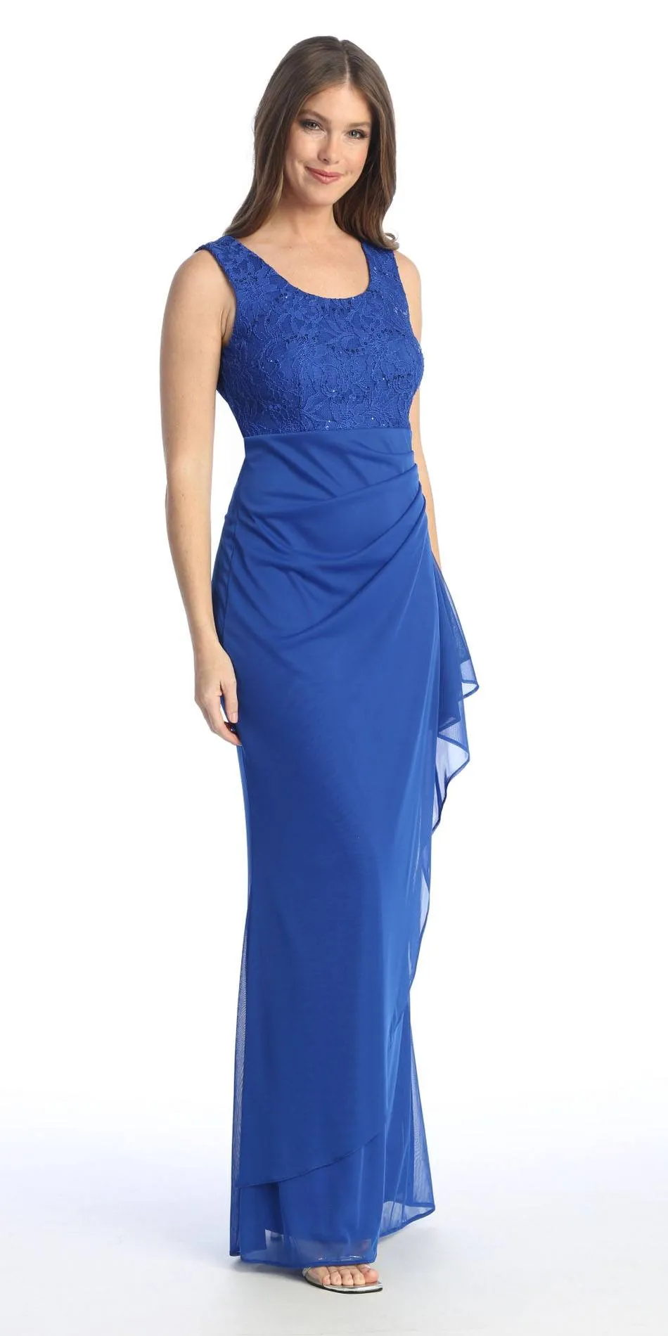 Celavie 6570-L Full Length Chiffon Lace Bodice Evening Dress with Bolero Jacket