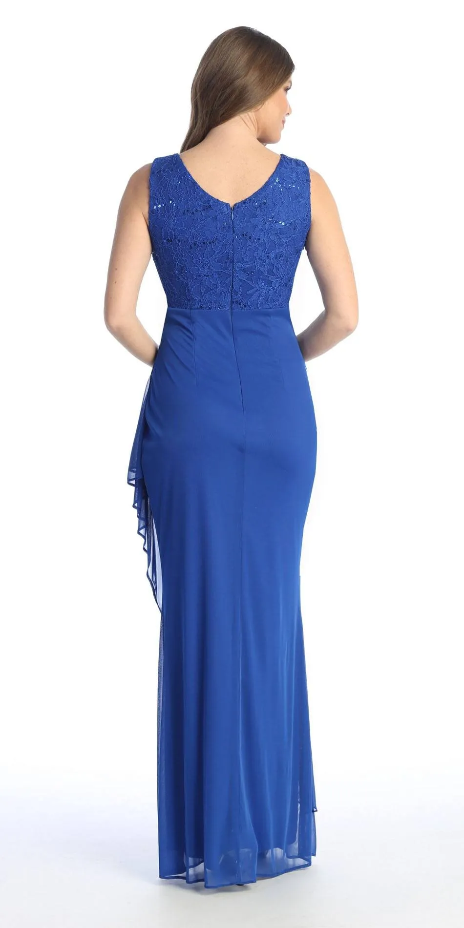 Celavie 6570-L Full Length Chiffon Lace Bodice Evening Dress with Bolero Jacket
