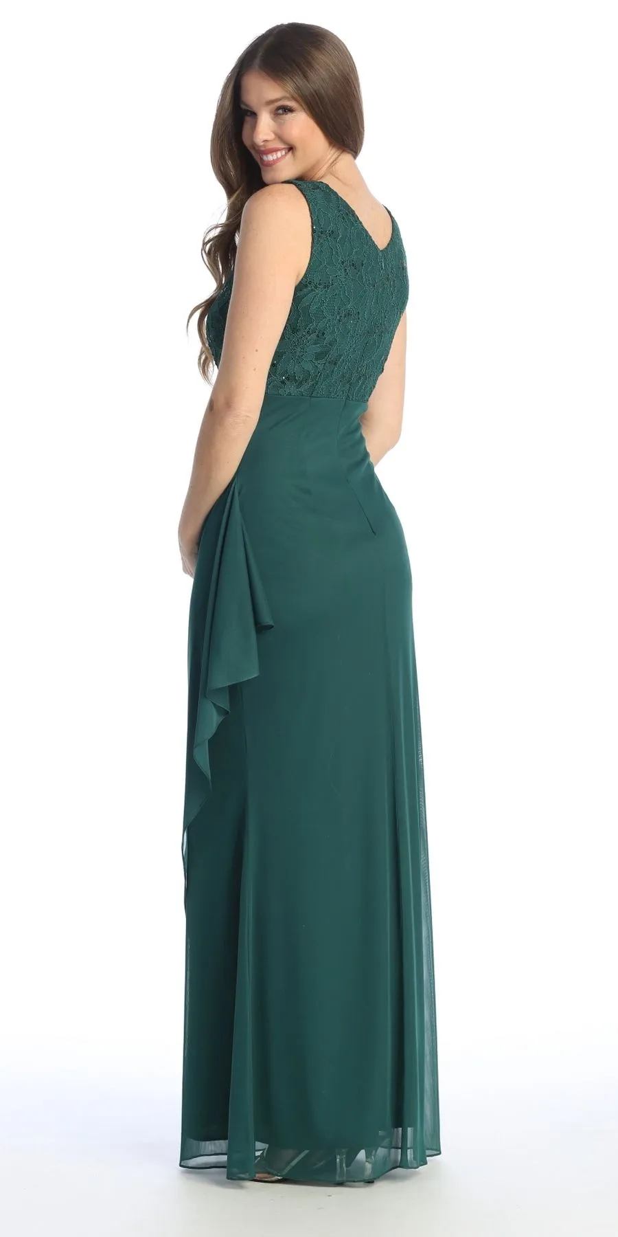 Celavie 6570-L Full Length Chiffon Lace Bodice Evening Dress with Bolero Jacket
