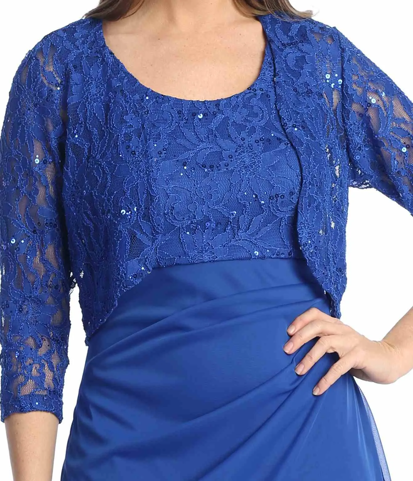 Celavie 6570-L Full Length Chiffon Lace Bodice Evening Dress with Bolero Jacket