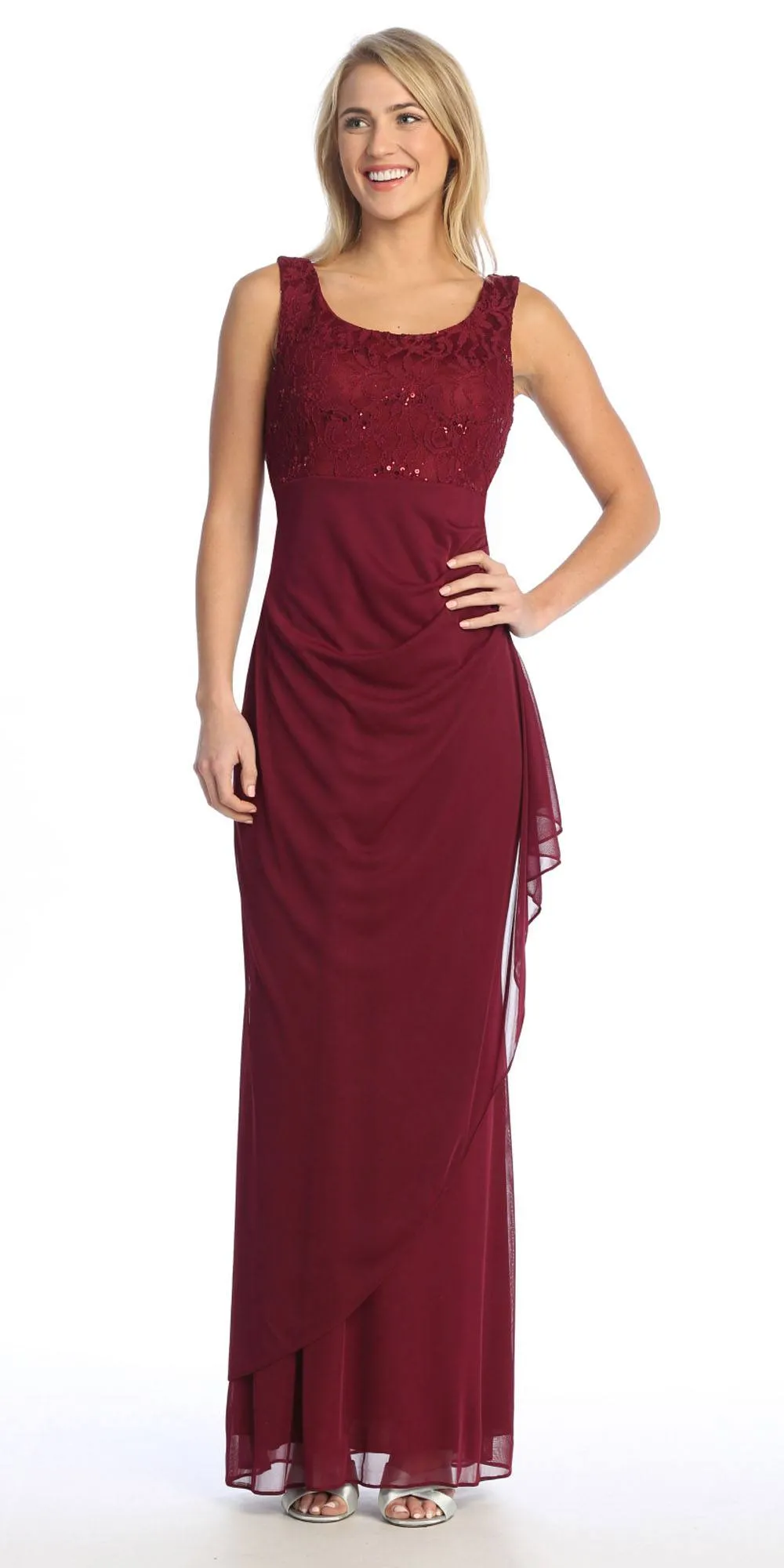 Celavie 6570-L Full Length Chiffon Lace Bodice Evening Dress with Bolero Jacket