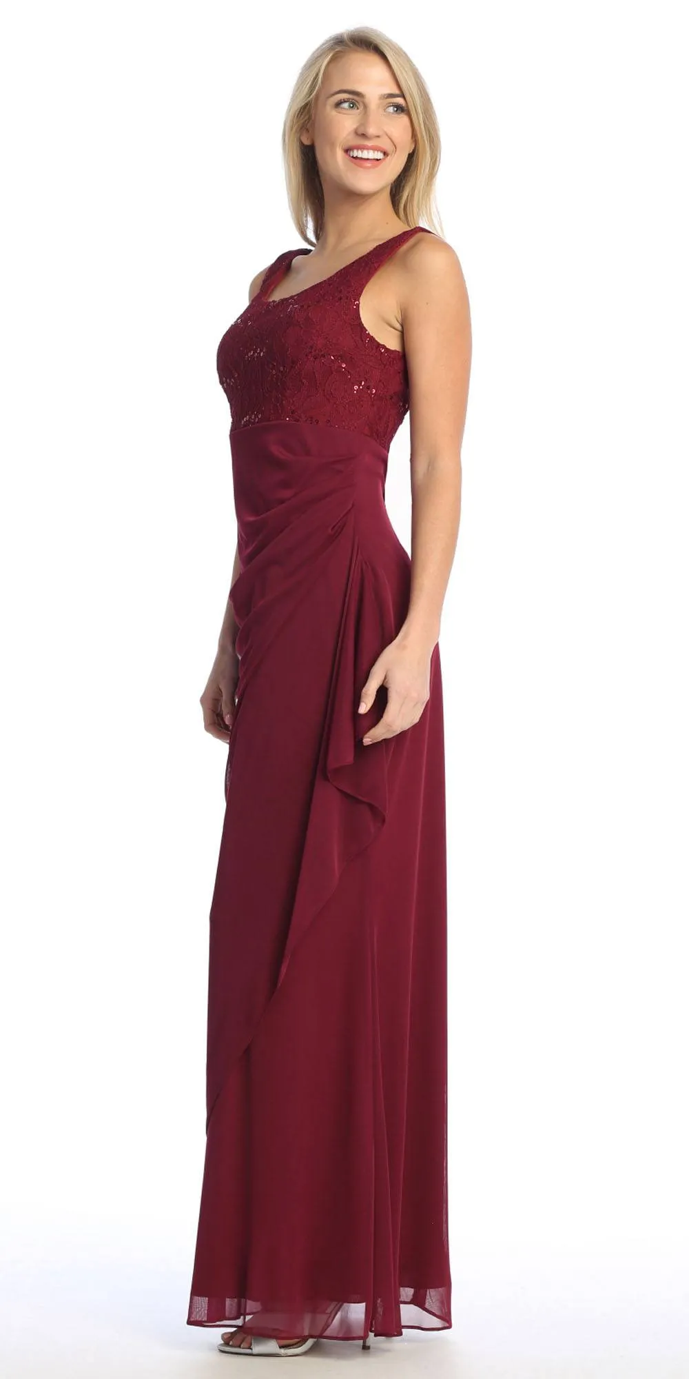 Celavie 6570-L Full Length Chiffon Lace Bodice Evening Dress with Bolero Jacket