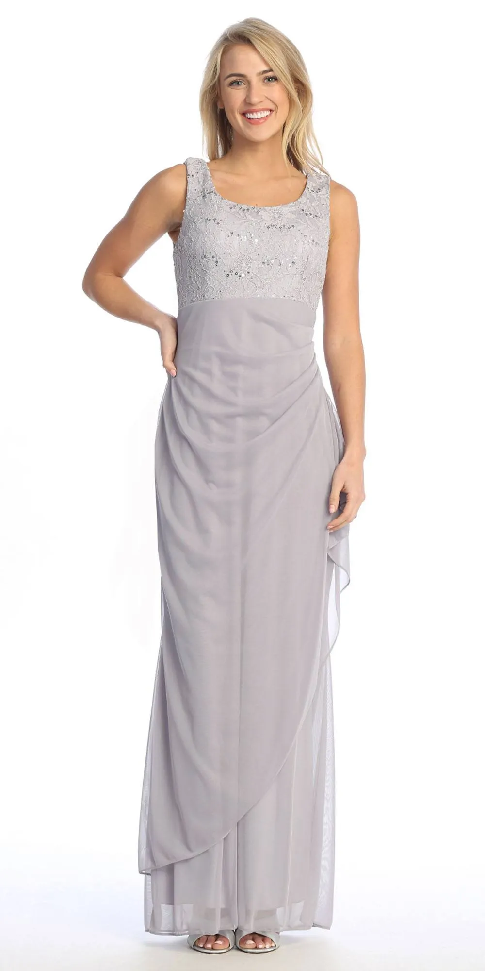 Celavie 6570-L Full Length Chiffon Lace Bodice Evening Dress with Bolero Jacket