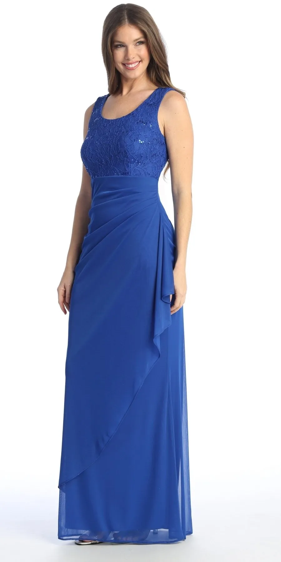 Celavie 6570-L Full Length Chiffon Lace Bodice Evening Dress with Bolero Jacket