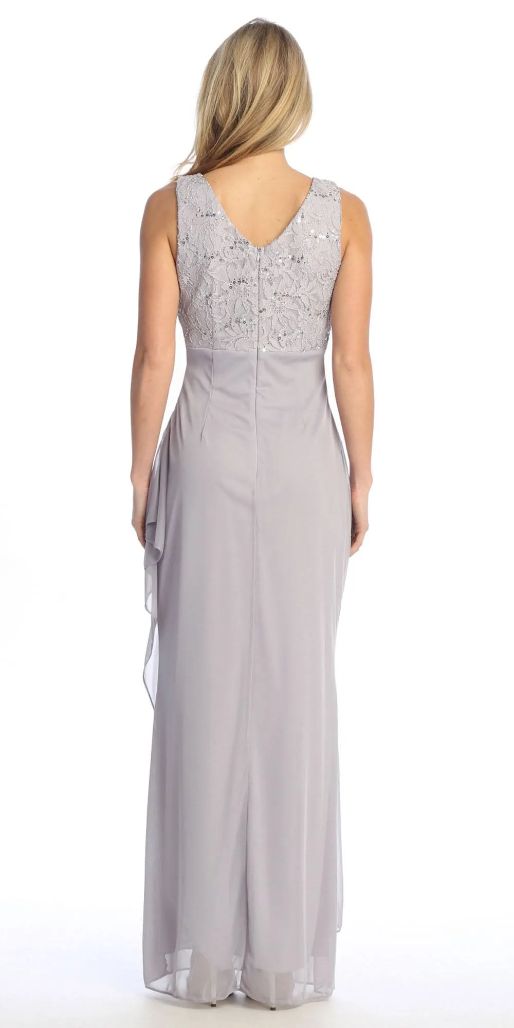 Celavie 6570-L Full Length Chiffon Lace Bodice Evening Dress with Bolero Jacket