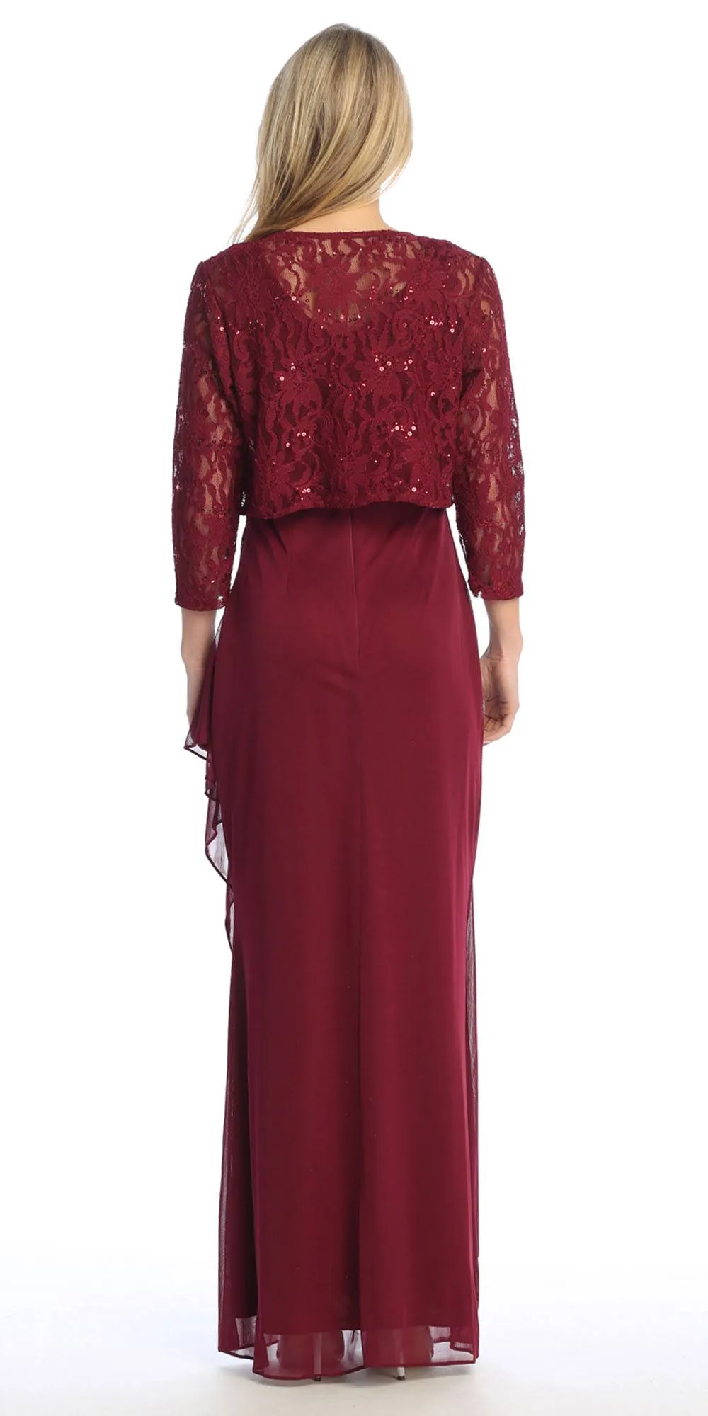 Celavie 6570-L Full Length Chiffon Lace Bodice Evening Dress with Bolero Jacket