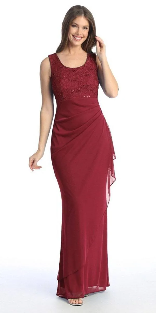 Celavie 6570-L Full Length Chiffon Lace Bodice Evening Dress with Bolero Jacket