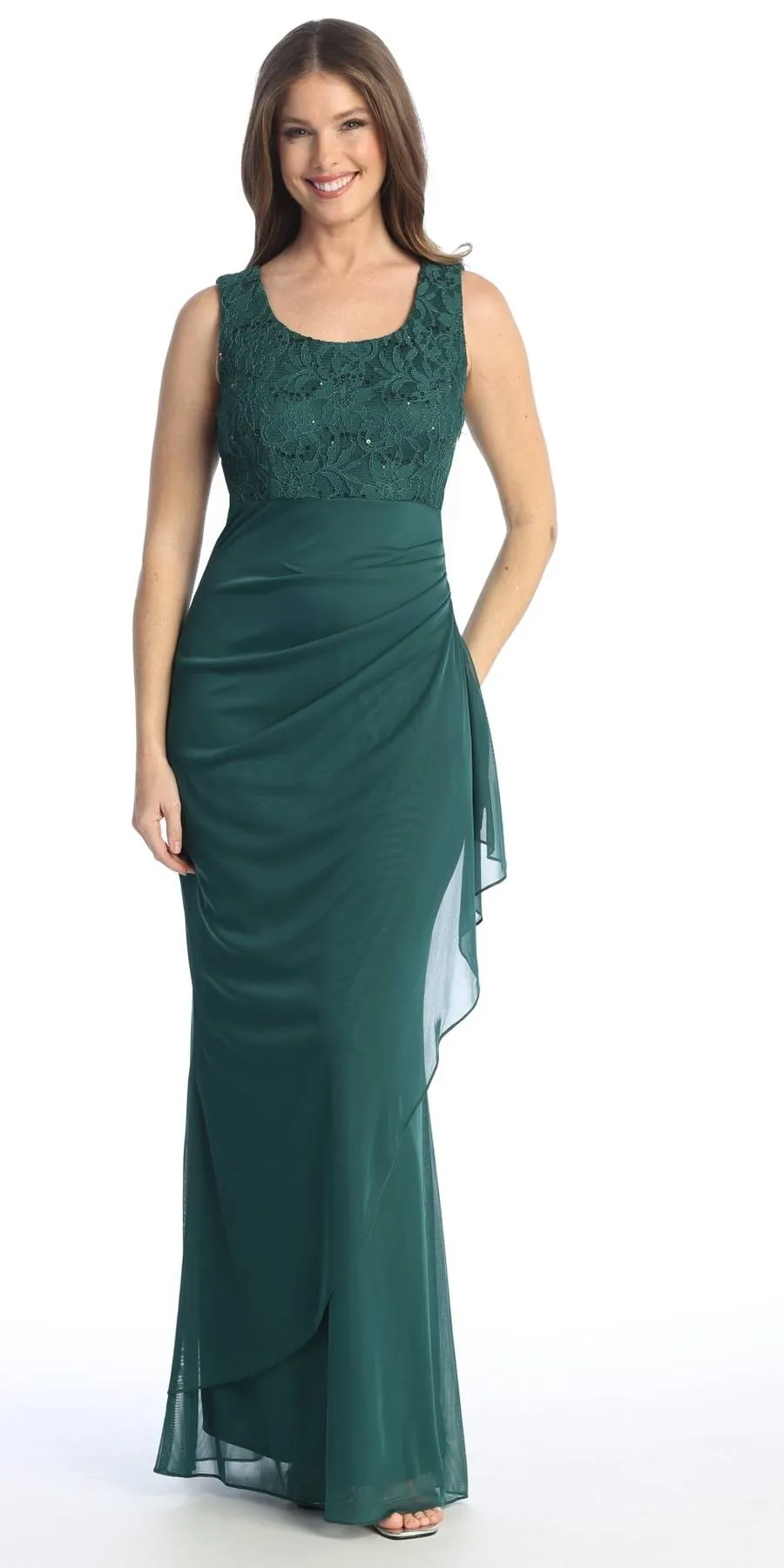 Celavie 6570-L Full Length Chiffon Lace Bodice Evening Dress with Bolero Jacket