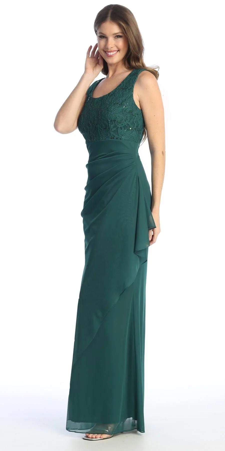 Celavie 6570-L Full Length Chiffon Lace Bodice Evening Dress with Bolero Jacket