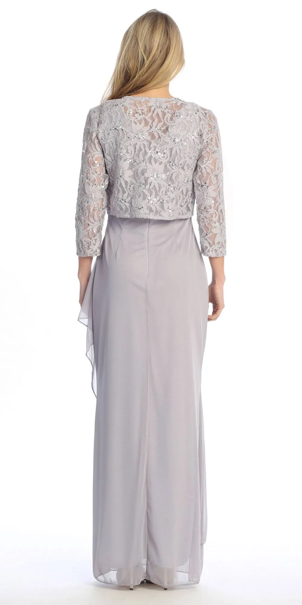Celavie 6570-L Full Length Chiffon Lace Bodice Evening Dress with Bolero Jacket