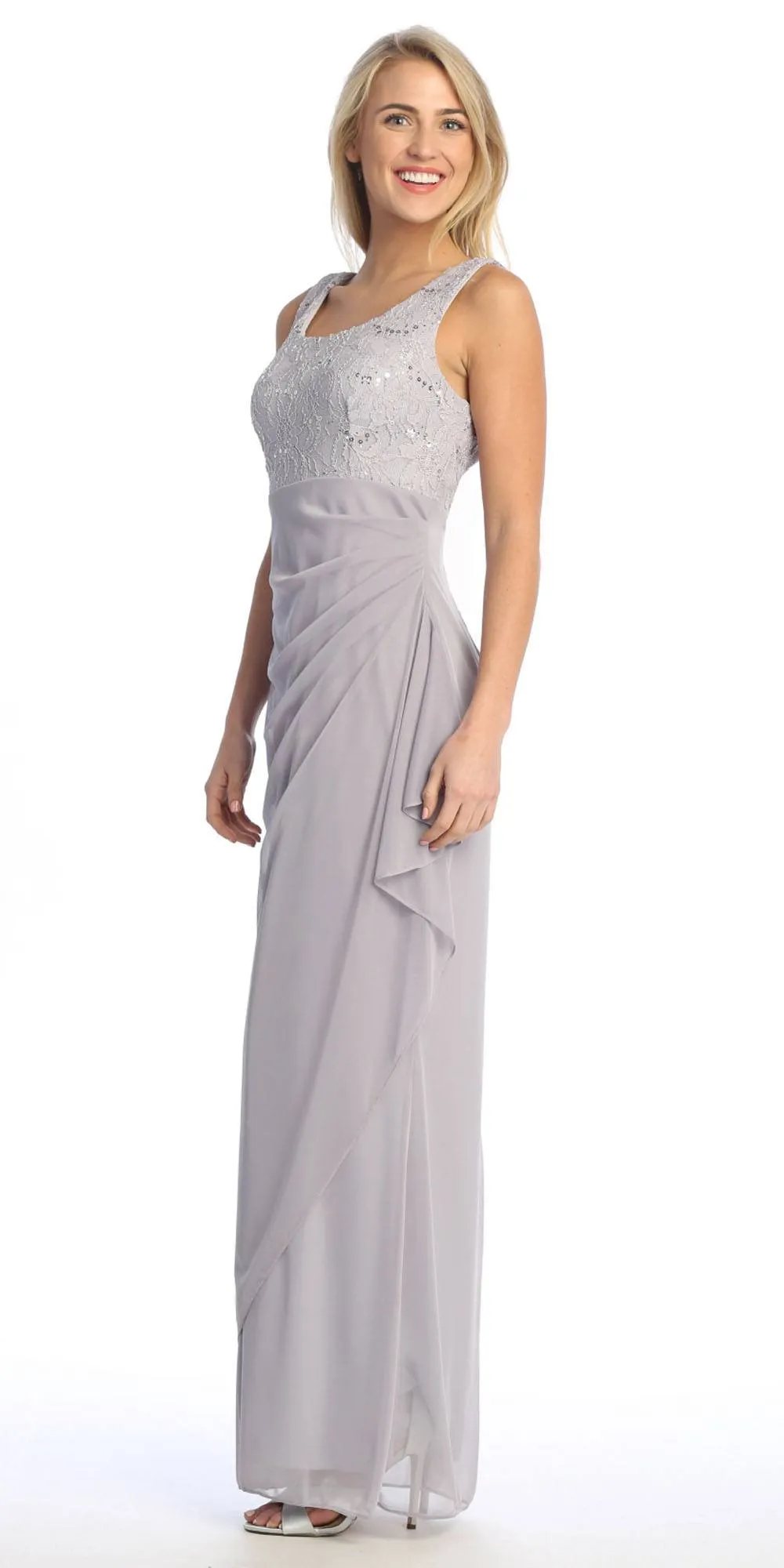 Celavie 6570-L Full Length Chiffon Lace Bodice Evening Dress with Bolero Jacket