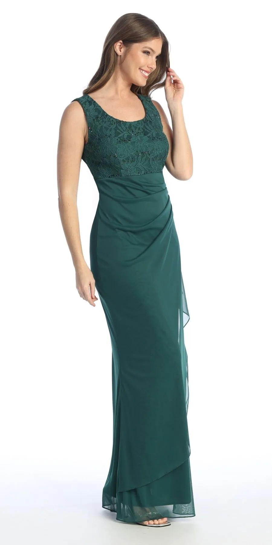 Celavie 6570-L Full Length Chiffon Lace Bodice Evening Dress with Bolero Jacket