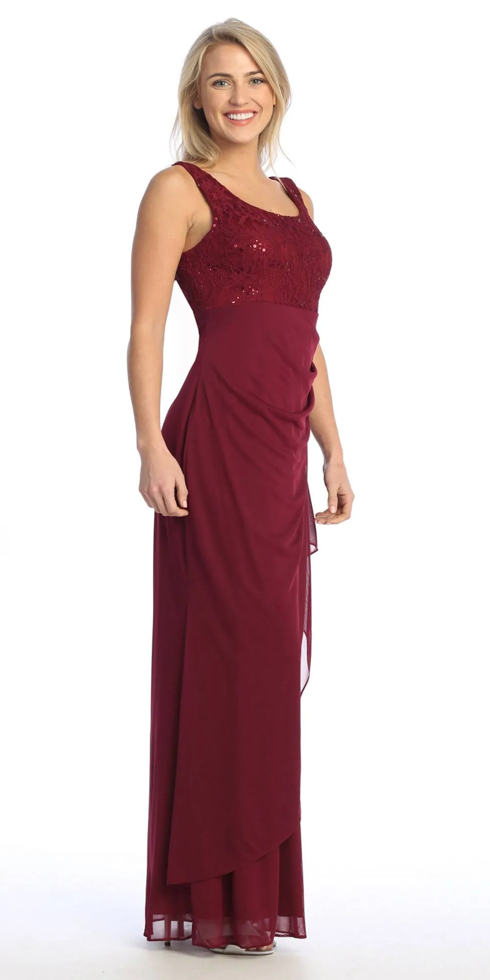 Celavie 6570-L Full Length Chiffon Lace Bodice Evening Dress with Bolero Jacket