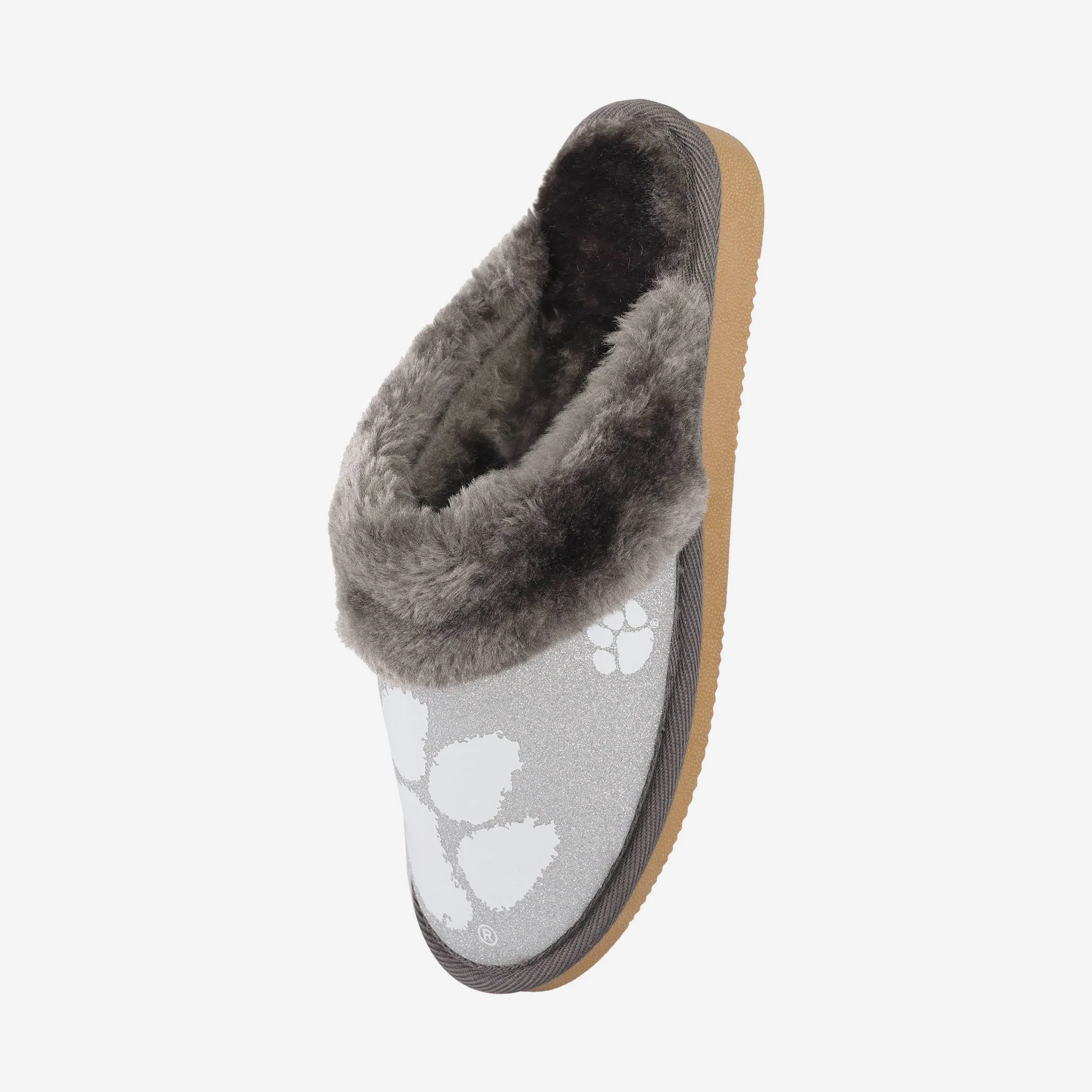 Clemson Tigers Womens Glitter Open Back Fur Moccasin Slipper