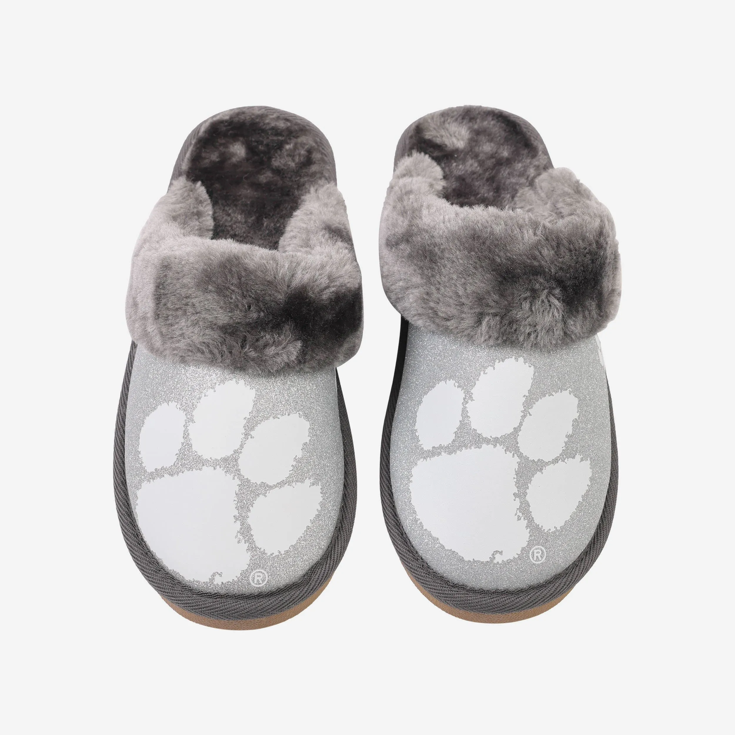Clemson Tigers Womens Glitter Open Back Fur Moccasin Slipper