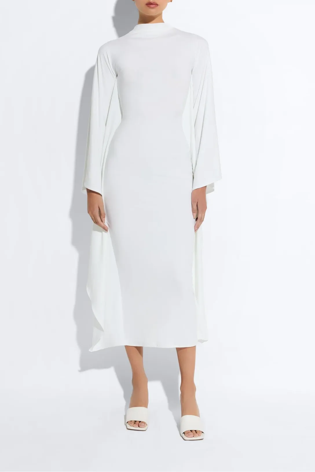 Compact Jersey Mock Neck Batwing Gown | Optic White