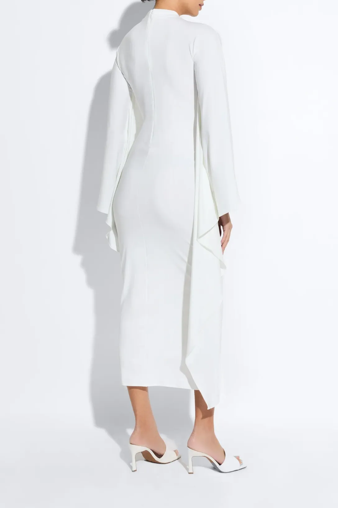 Compact Jersey Mock Neck Batwing Gown | Optic White