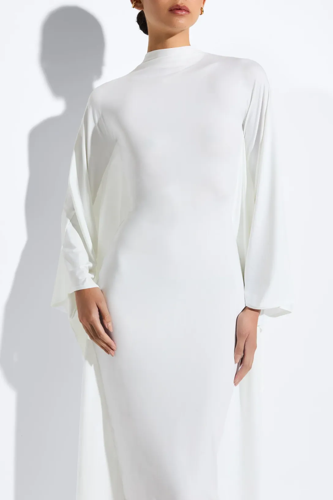 Compact Jersey Mock Neck Batwing Gown | Optic White