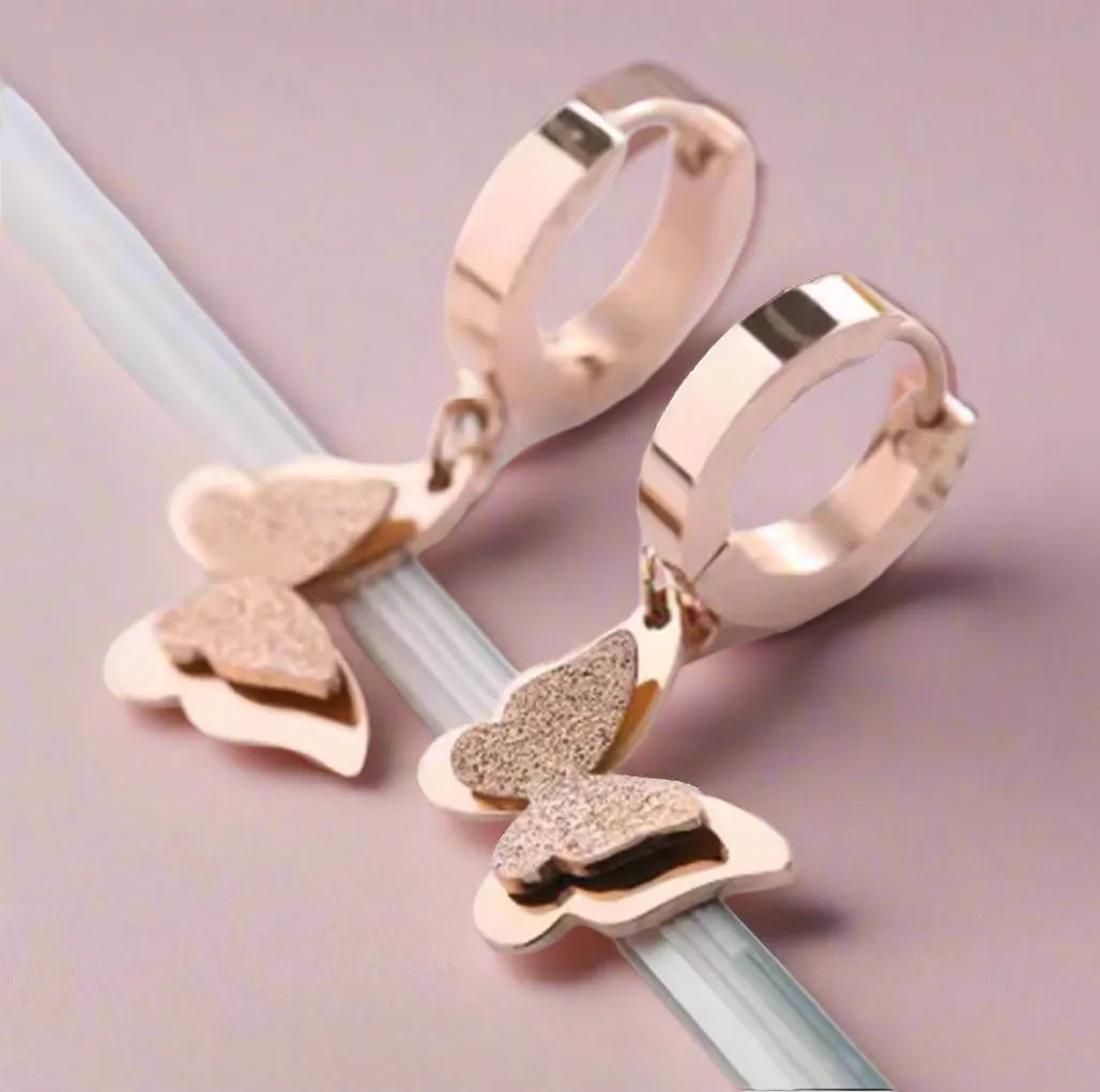 Dangling Frosted Butterfly Huggies Earrings